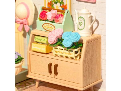 RoboTime 3D drevená skladačka Miniatúra domčeka Posedenie s čajom v kvitnúcej záhrade