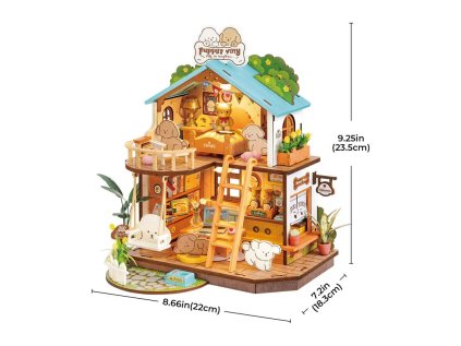 RoboTime 3D drevená skladačka Miniatúra domčeka Domček pre šteniatka
