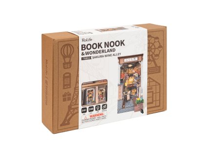 RoboTime 3D skladačka Zarážka na knihy Miniatúra domčeka Sakurová ulička s vínom