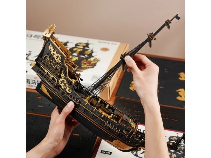 RoboTime 3D drevená mechanická skladačka Plachetnica Morský koník