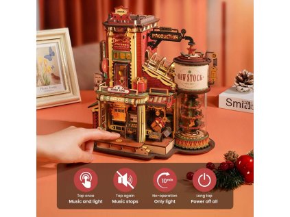 RoboTime 3D drevená skladačka hracej skrinky Kúzelná továreň na darčeky