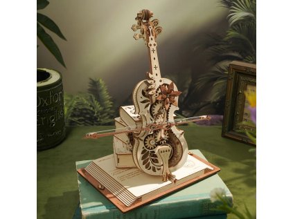 RoboTime 3D drevená skladačka hracej skrinky Kúzelné violončelo farebné (mechanický pohon)