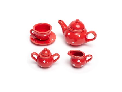 Bigjigs Toys Červená bodkovaná čajová sada