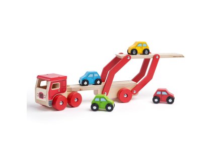 Bigjigs Toys Drevený kamión s autami