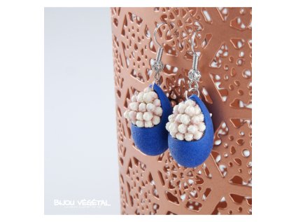 Živé šperky - Náušnice Slza modré s trvalými bílými květy