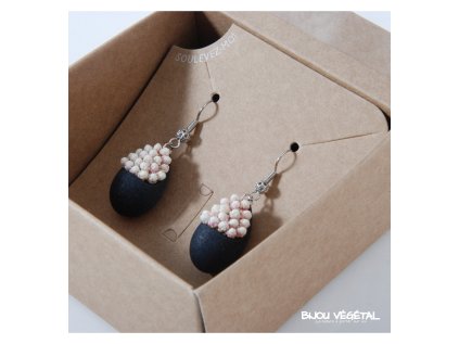 Živé šperky - Náušnice Slza černé s trvalými bílými květy