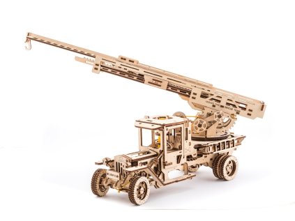 Ugears 3D drevené mechanické puzzle UGM-11 Nákladiak s požiarnym rebríkom