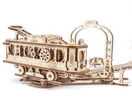 Ugears 3D drevené mechanické puzzle Mechanical Town električková linka