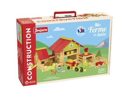 Jeujura Drevená stavebnica 220 dielov Veľká farma s traktorom a zvieratkami