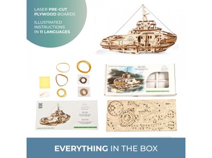 Ugears 3D drevené mechanické puzzle Remorkér