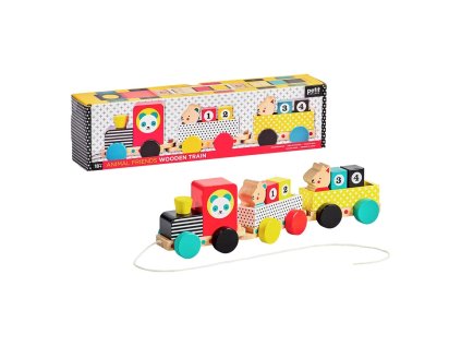Petit Collage Drevený vláčik s číslami a zvieracími kamarátmi