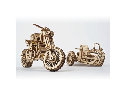 Ugears 3D drevené mechanické puzzle UGR-10 Motorka (scrambler) s vozíkom