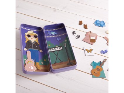 Petit Collage Magnetické puzzle Muzikantka - poškodená kovová krabička