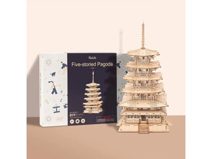 RoboTime 3D drevená skladačka Päťposchodová pagoda