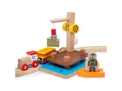 Bigjigs Rail Prístav so žeriavom, člnom a potápačom