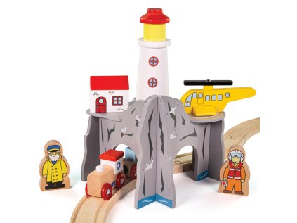 Bigjigs Rail Tunel s majákom a heliportom