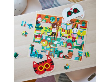 Petit Collage Puzzle knižnica 100 ks s 3D okuliarmi