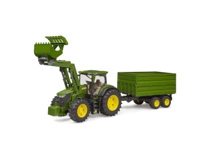 Bruder Traktor John Deere 7R 350 s čelným nakladačom a tandemovým prepravným prívesom