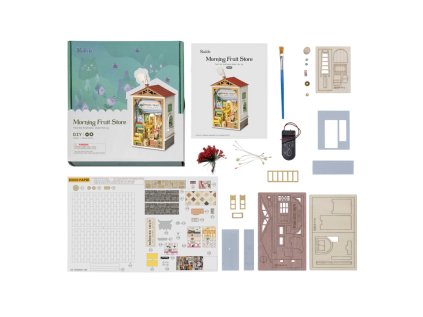 RoboTime 3D drevená skladačka Miniatúra domčeka Obchod s ovocím