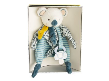 Doudou Darčeková sada - Hračka s úchytom na cumlík medvedík kráľ 15 cm