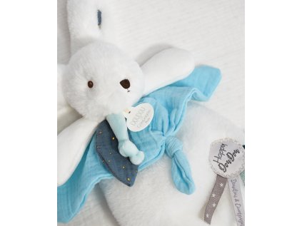 Doudou Darčeková sada - Plyšový zajačik s muchláčikom 25 cm modrá