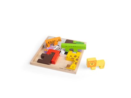 Bigjigs Toys Drevené kocky puzzle so zvieratkami safari