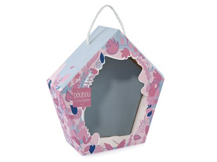 Doudou Darčeková sada - hudobná plyšová hračka vtáčik ružový 23 cm