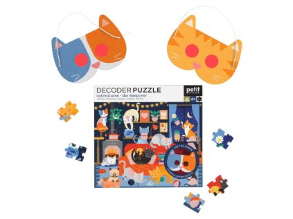 Petit Collage Puzzle mačky 100 ks s 3D okuliarmi