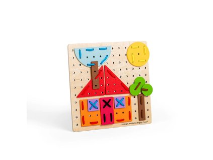 Bigjigs Toys Drevená šnurovacia hra Geometrické tvary