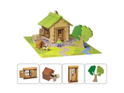Jeujura Drevená stavebnica 85 dielov Dom mezonet