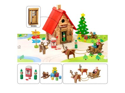 Jeujura Drevená stavebnica 90 dielov Vianočná chata