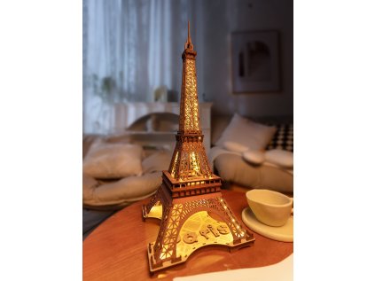 RoboTime 3D drevená skladačka Nočná Eiffelova veža svietiaca