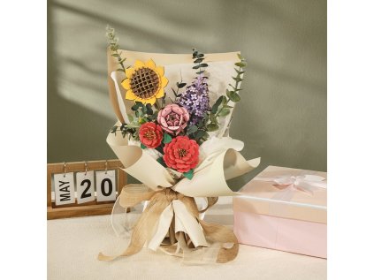 RoboTime 3D drevená skladačka Ružová ruža