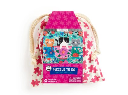 MudpuppyPuzzle Mačiatka v hrnčeku na čaj v látkovom vrecúšku 36 dielikov