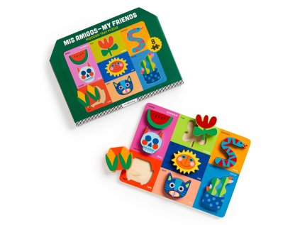 Mudpuppy Drevené puzzle vkladacie Mis amigos, moji priatelia 8 dielikov