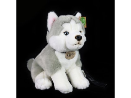 Rappa Plyšový pes husky sediaci s vodítkom 28 cm ECO-FRIENDLY