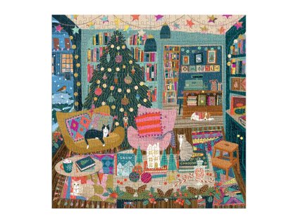 Galison Fóliové puzzle Vianočné kníhkupectvo 500 dielikov