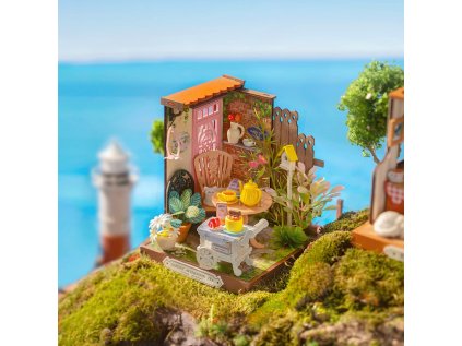 RoboTime 3D drevená skladačka Miniatúra domčeka Záhradný čajový kútik