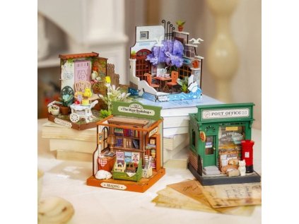 RoboTime 3D drevená skladačka Miniatúra domčeka Kníhkupectvo