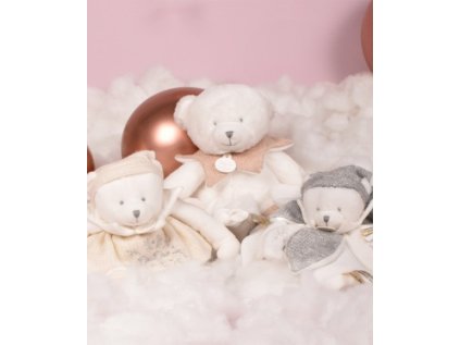 Doudou Darčeková sada Plyšový medvedík s dečkou 30 cm ružový