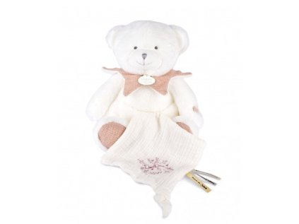 Doudou Darčeková sada Plyšový medvedík s dečkou 30 cm ružový