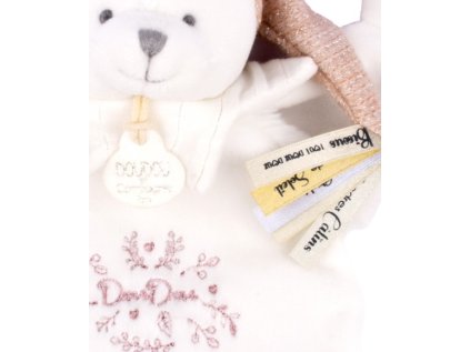 Doudou Darčeková sada Plyšový muchláčik medvedík s čiapočkou ružový 25 cm