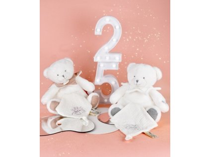 Doudou Darčeková sada Plyšový medvedík s dečkou 30 cm sivý