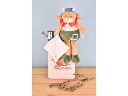 Doudou Darčeková sada Plyšová kravička Aneth s dečkou zelená 28 cm