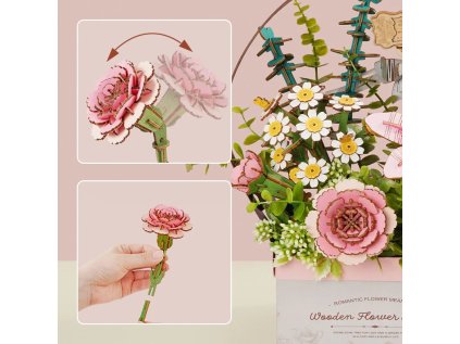 RoboTime 3D drevená skladačka Košík s kvetinami