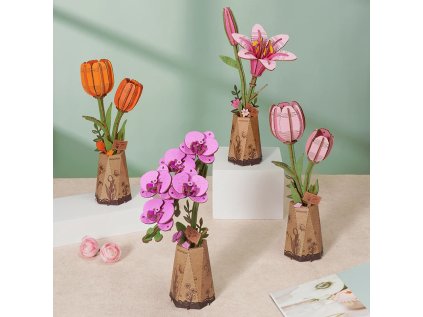 RoboTime 3D drevená skladačka Ružový tulipán