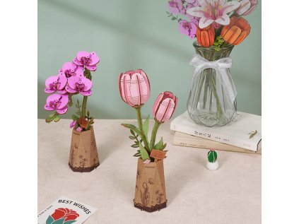 RoboTime 3D drevená skladačka Fialová orchidea