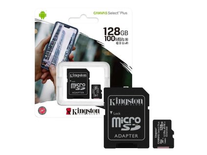 Pamäťová karta MicroSD Kingston Canvas Select Plus, 128 GB, 100 MB / s, s adaptérom
