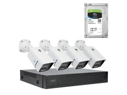PNI House IPMAX POE 3 Video Surveillance Kit Package, NVR so 4 POE portami, ONVIF a 4 kamerami s IP 3MP, vonkajšie, Power over Ethernet, detekcia čipu, detekcia pohybu, 4 káble, napájanie, myš s 1Tb H