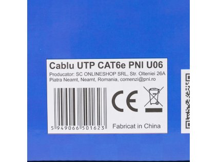 Kábel UTP CAT6 PNI U06 so 4 pármi točených vodičov 0,50 mm CCA, pre internet a sledovacie systémy, návin 305 m